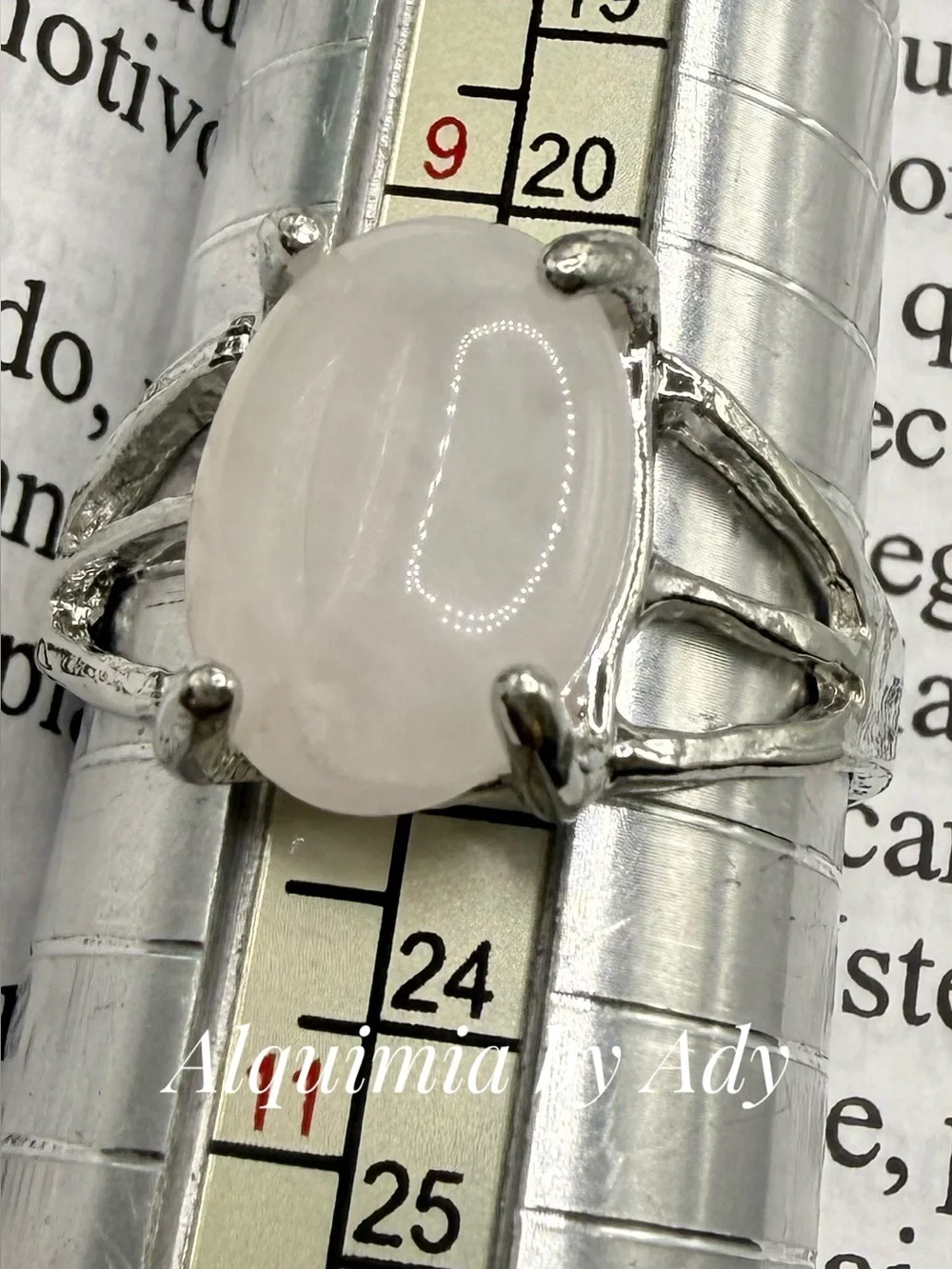 Pink Quartz Rhodium Silver Ring – 20mm Oval Stone, Tarnish-Resistant